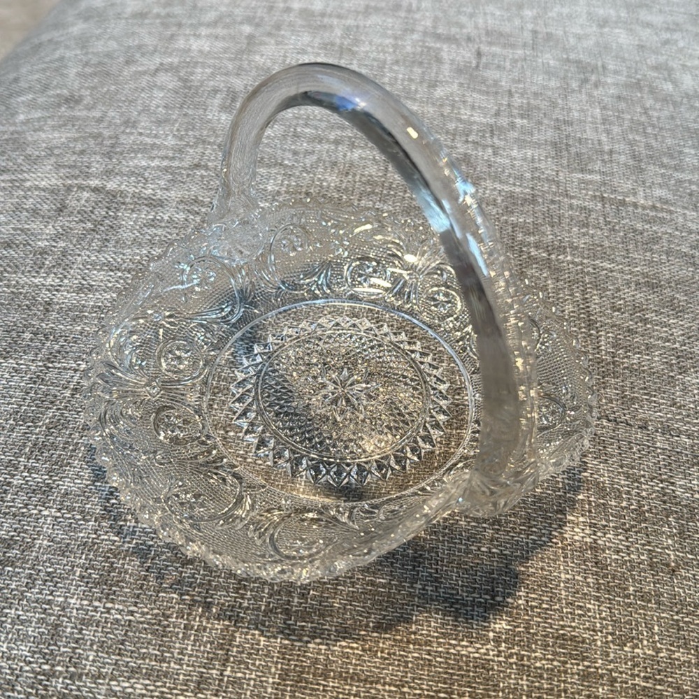 Vintage Small Duncan &Miller Clear Sandwich Glass 4 1/2” tall Basket